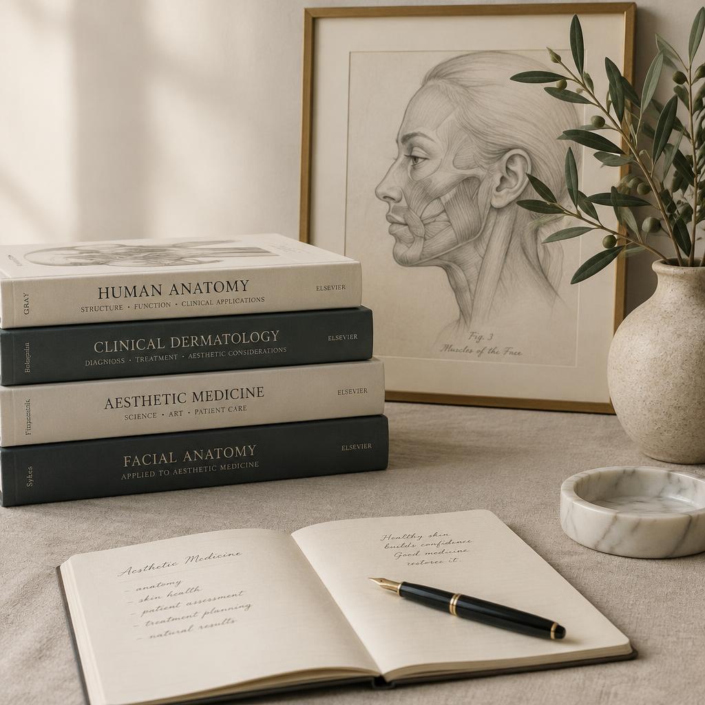 Livres de référence en anatomie et en dermatologie avec un carnet de planification clinique